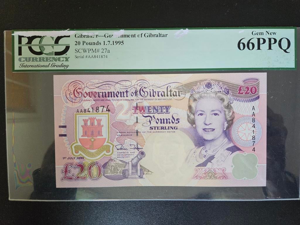 Gibraltar pick 27a 1995 UNC gecertificeerd 66PPQ, Postzegels en Munten, Ophalen of Verzenden, Overige landen, Los biljet
