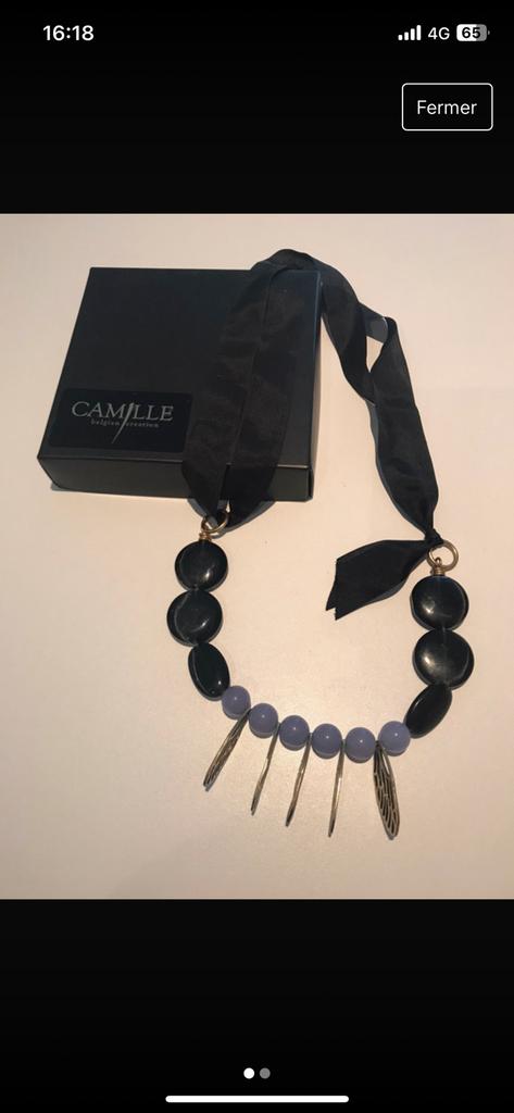 Collier soie et semi-precieuses, Bijoux, Sacs & Beauté, Neuf, Noir, Autres matériaux