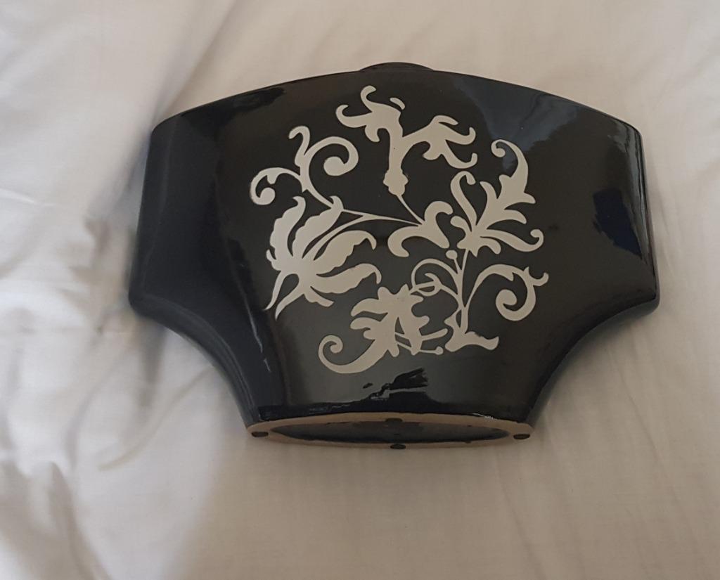 decoratieve platte vaas zwart wit barok stijl, Steen, Zwart, Ophalen of Verzenden, Zo goed als nieuw