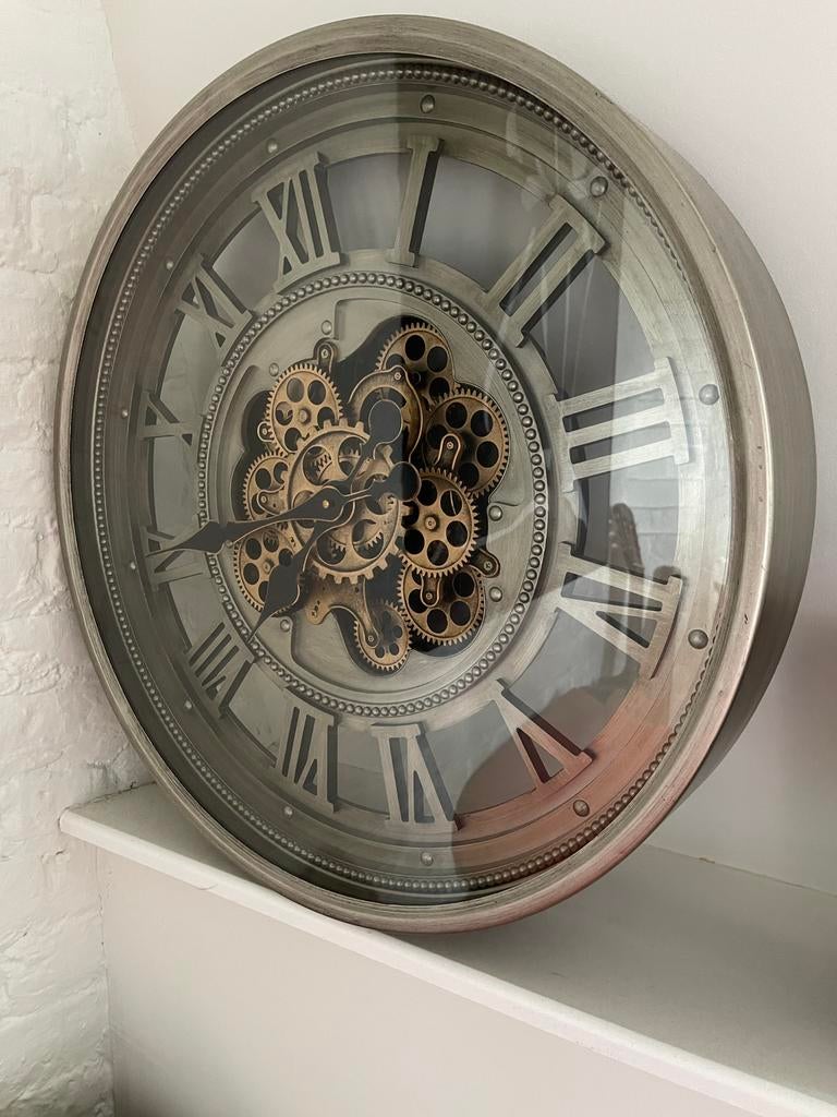 Klok met dubbel mechanisme met mobiele versnellingen, Ophalen of Verzenden, Nieuw, Wandklok