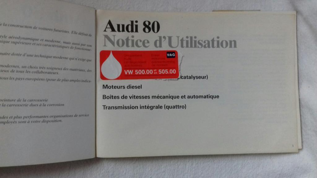 manuel / Notice d'Utilisation Audi 80 (1987), Enlèvement ou Envoi