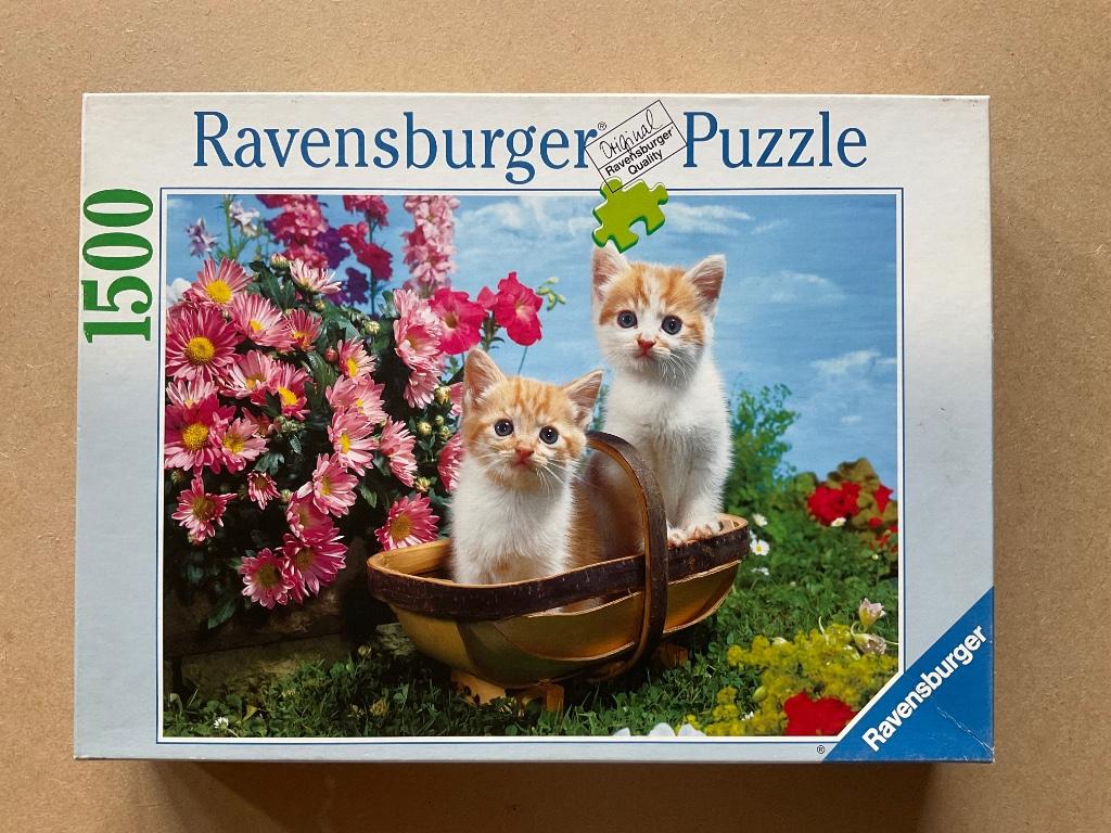 Puzzel poesjes in mandje, 1500 stukjes, Ophalen of Verzenden, 500 t/m 1500 stukjes, Gebruikt, Legpuzzel