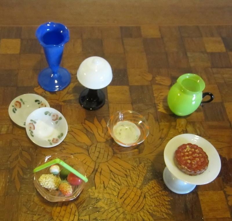 accessoires en verre miniature antique, 7 pc, pour poupée, Envoi