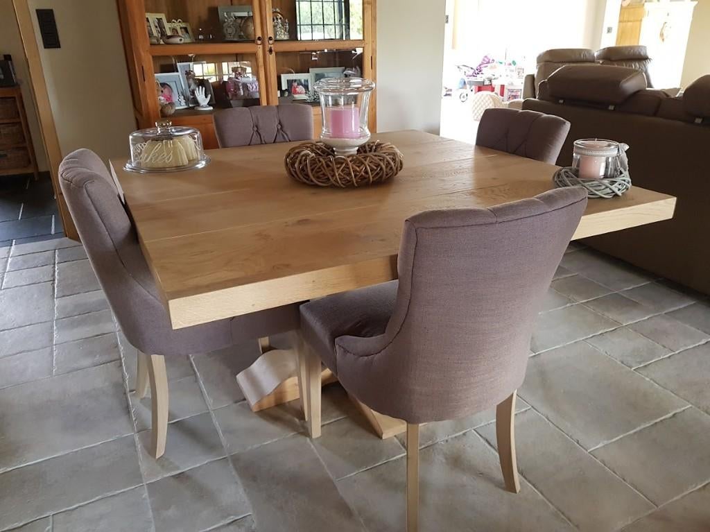 Eiken landelijke tafel met stoelen, Huis en Inrichting, Ophalen, Nieuw, Landelijk, Vijf personen of meer