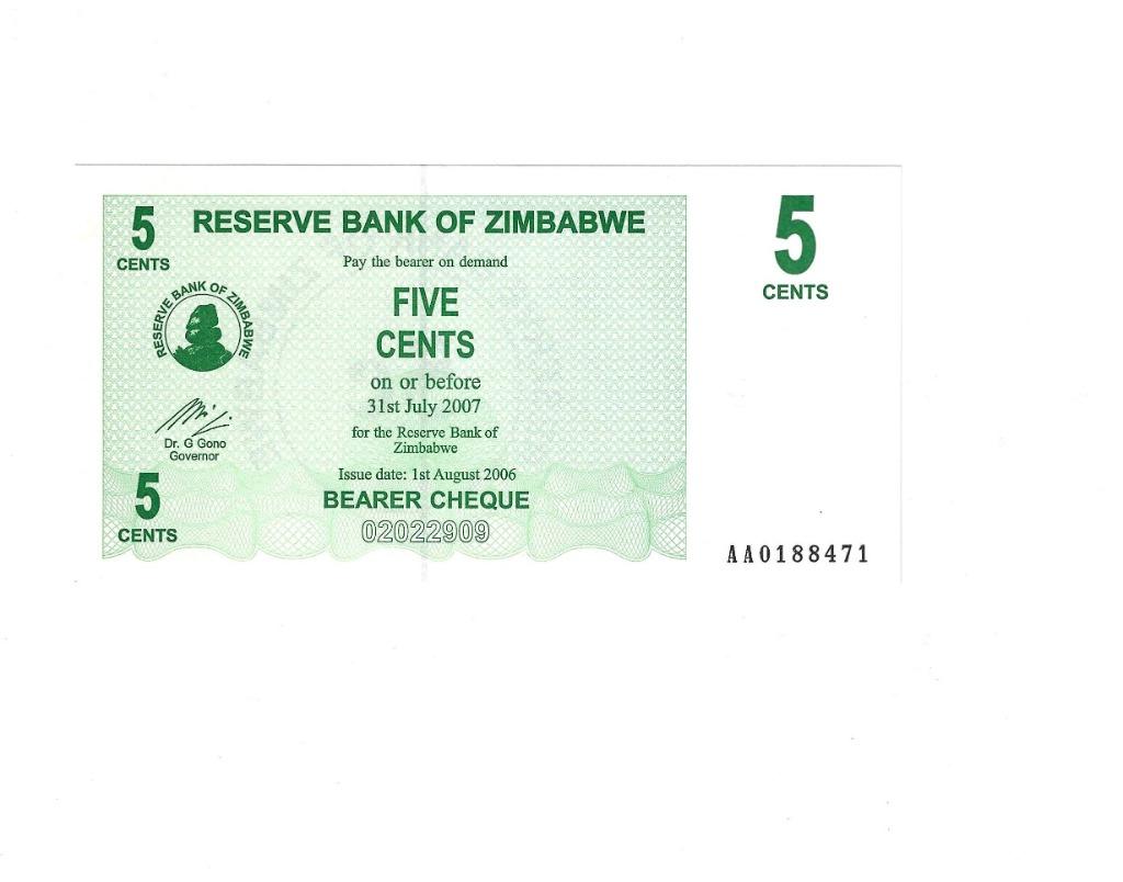Zimbabwe, 5 Cents 1/08/2006, UNC., Timbres & Monnaies, Enlèvement ou Envoi, Zimbabwe, Billets en vrac