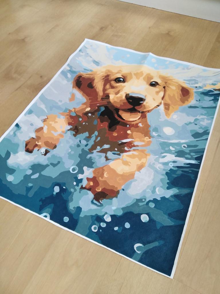 Geschilderde canvas zwemmende hond, Minder dan 50 cm, 50 tot 75 cm, Nieuw, Ophalen of Verzenden