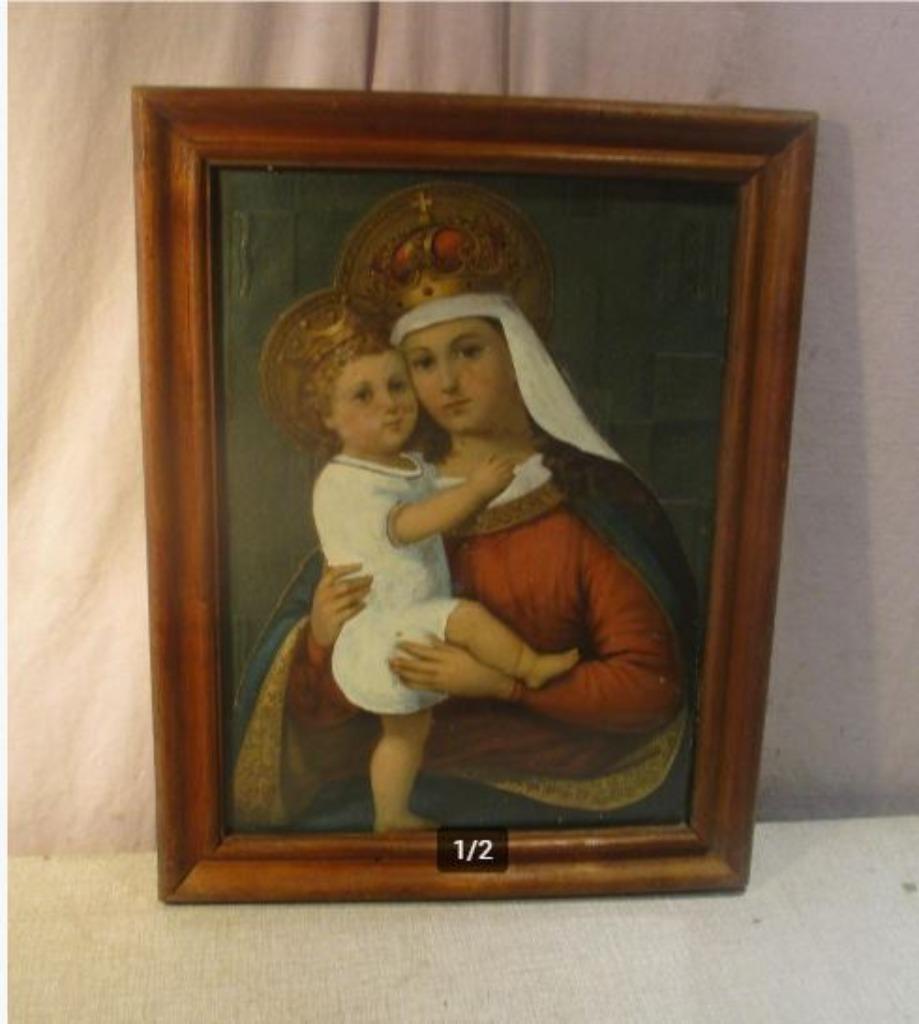Belle impression antique 'Vierge Marie avec Jésus' - 48x38, Enlèvement ou Envoi