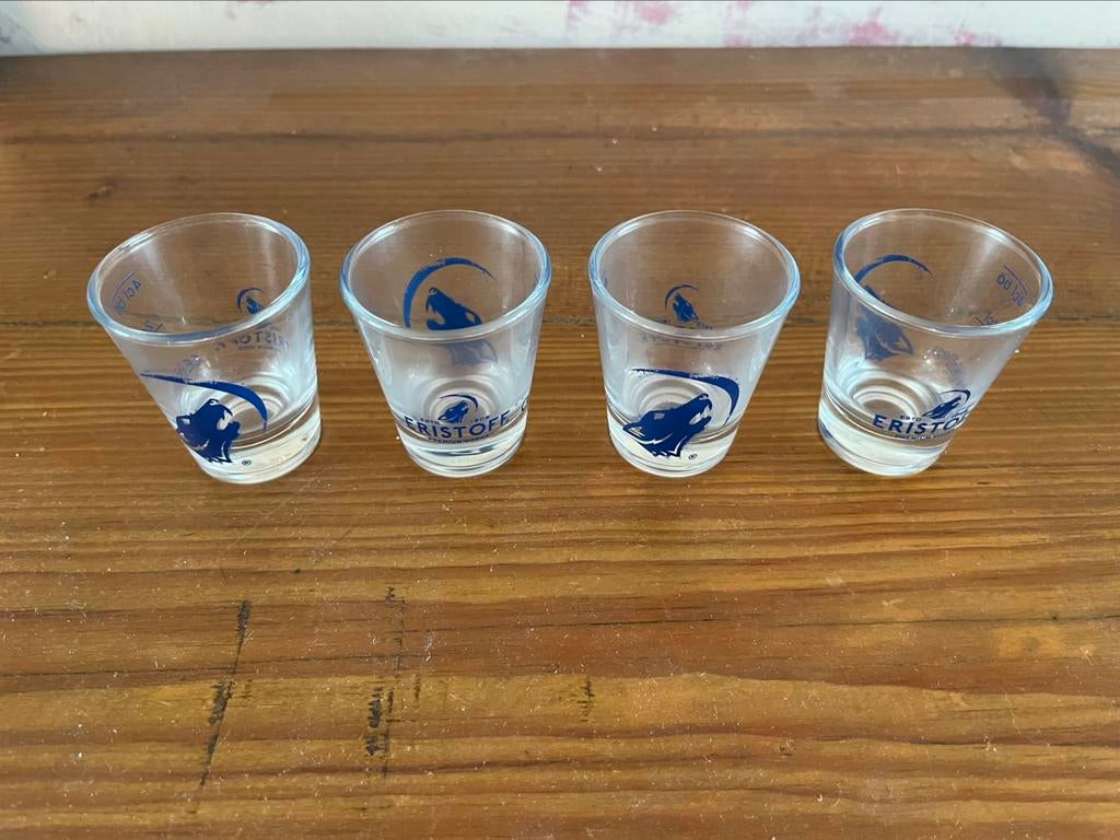 4 Eristoff glaasjes, Verzamelen, Ophalen of Verzenden, Zo goed als nieuw