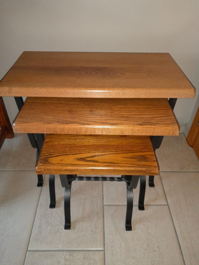 tables d'appoint en chêne et fer forgé, Maison & Meubles, Tables | Tables d'appoint, Comme neuf, Rectangulaire, 45 à 60 cm, Moins de 55 cm