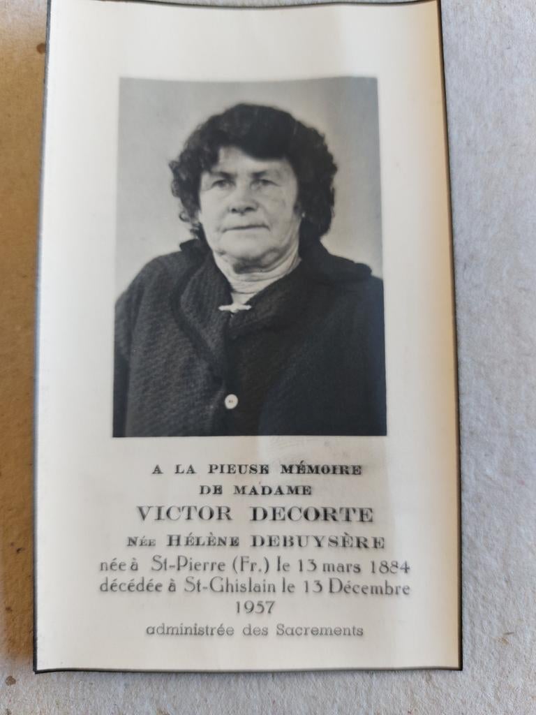 Carte de prière 1884-1957, Saint Pierre (Fr) - St Ghislain, Collections, Images pieuses & Faire-part, Enlèvement ou Envoi, Image pieuse