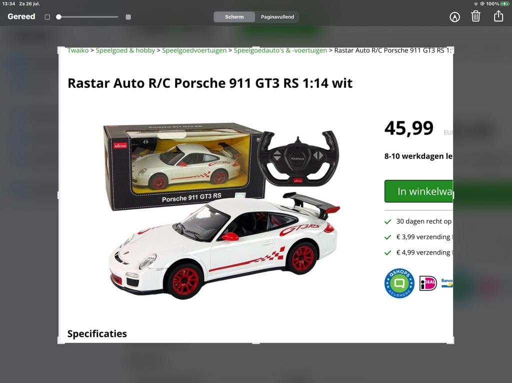 PORCHE  911  GT3. RS, Ophalen
