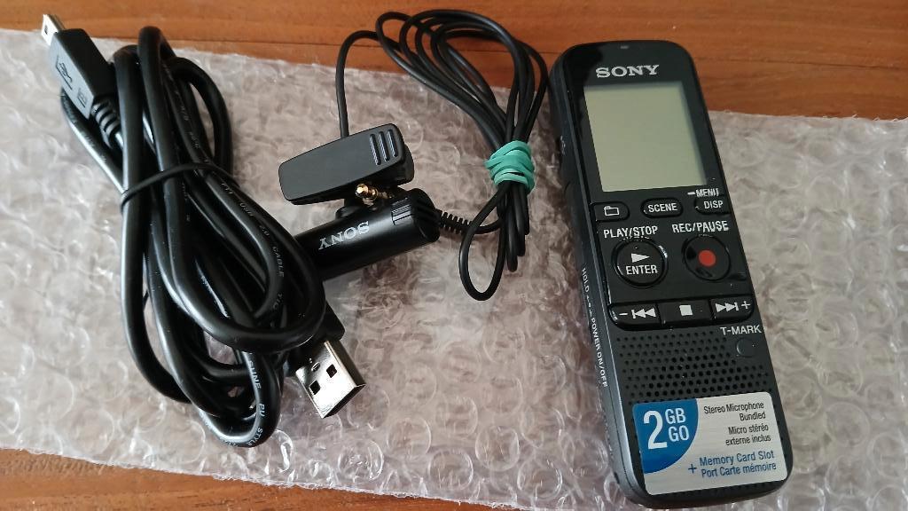 Sony dictafoon met 2 GB geheugen + micro + USB-kabel, Ophalen of Verzenden, Bandrecorder