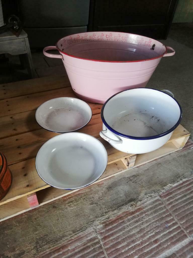 zeer grote wasbad in email met handgrepen boerderij, antiek, Antiek en Kunst, Ophalen