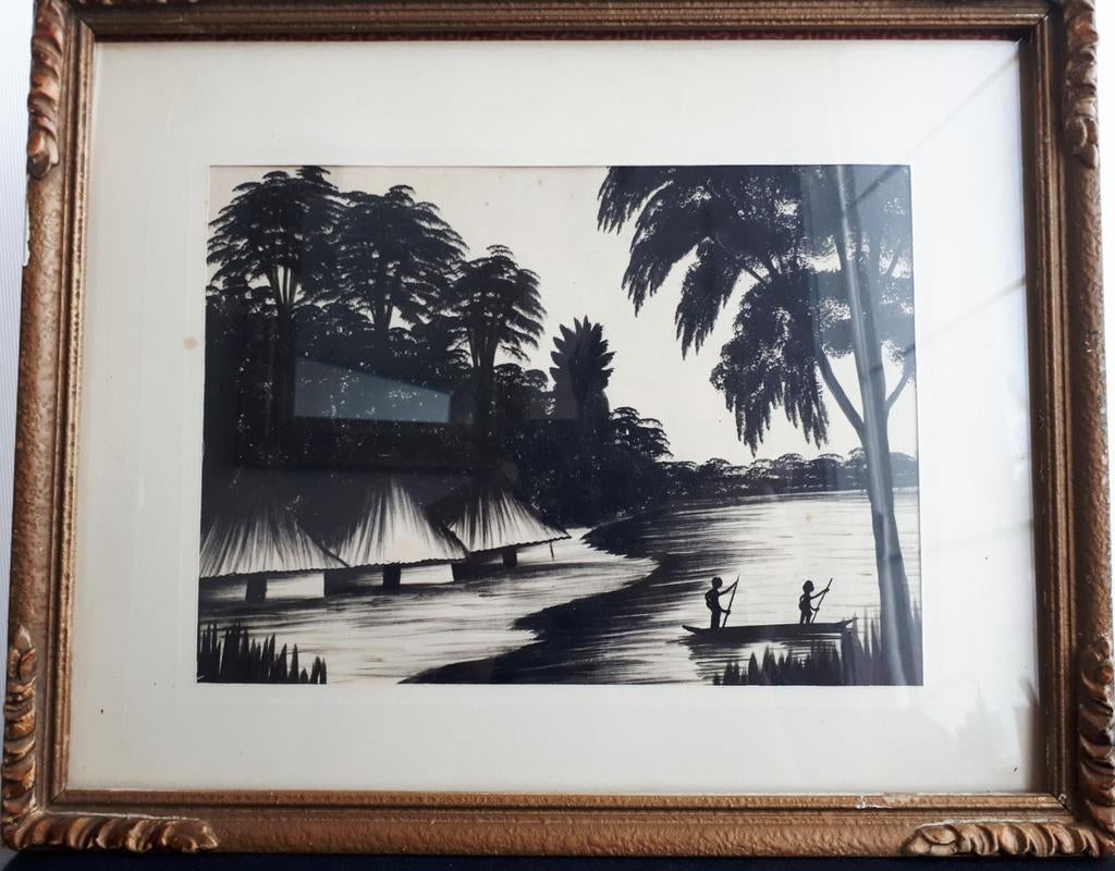 Oude houtskooltekening Indochina/Afrika..., Antiek en Kunst, Kunst | Schilderijen | Abstract, Ophalen of Verzenden