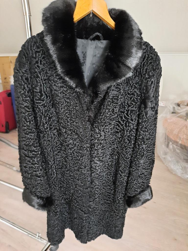 Winterjas 3/4 astrakan zwart, Kleding | Dames, Ophalen of Verzenden, Gedragen, Maat 42/44 (L), Zwart