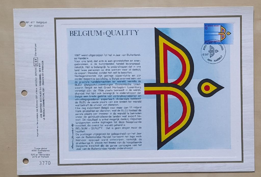 Année 1987 : Carte souvenir fdc soie - 2262 : Jaar van de Bu, Postzegels en Munten, Ophalen of Verzenden