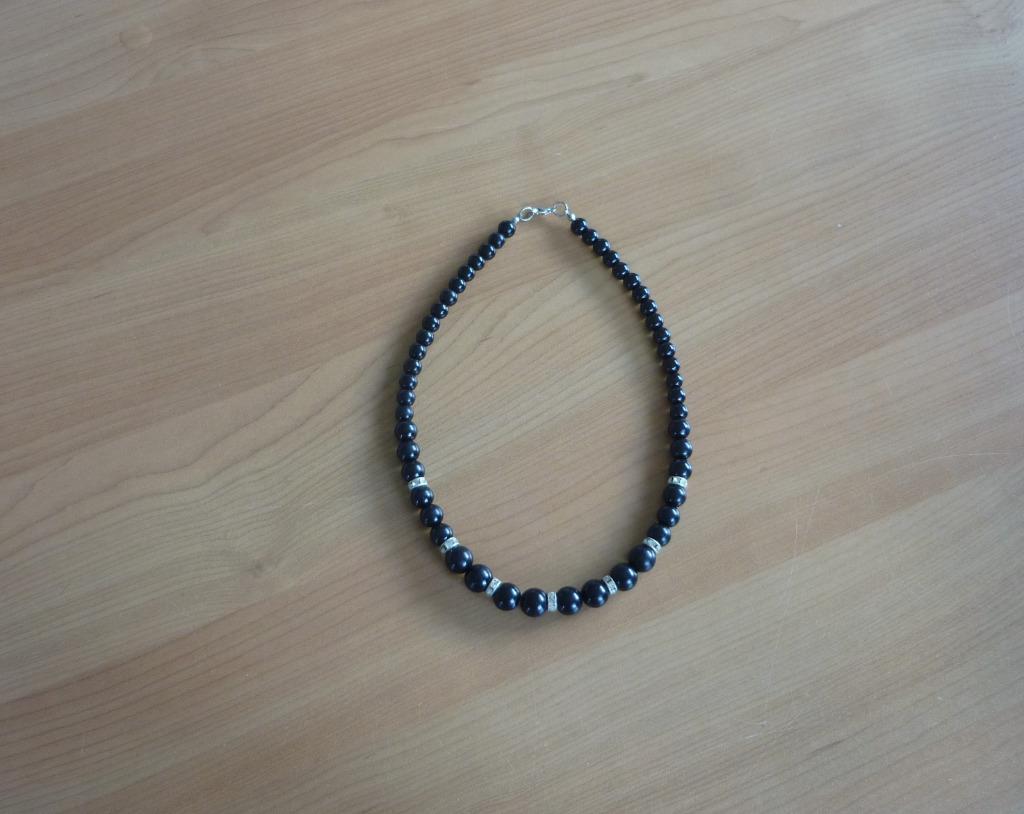 Zwarte ketting parelketting met strassringen, Ophalen of Verzenden
