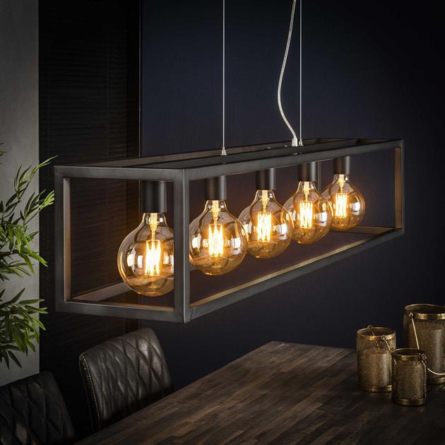 Industriële Hanglamp Zwart Metaal 120cm - 4 Lichts, Huis en Inrichting, Ophalen, Zo goed als nieuw