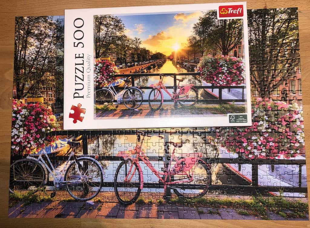 Trefl puzzel 500 sts Nederland fietsen gracht zonsondergang, Ophalen, 500 t/m 1500 stukjes, Zo goed als nieuw, Legpuzzel