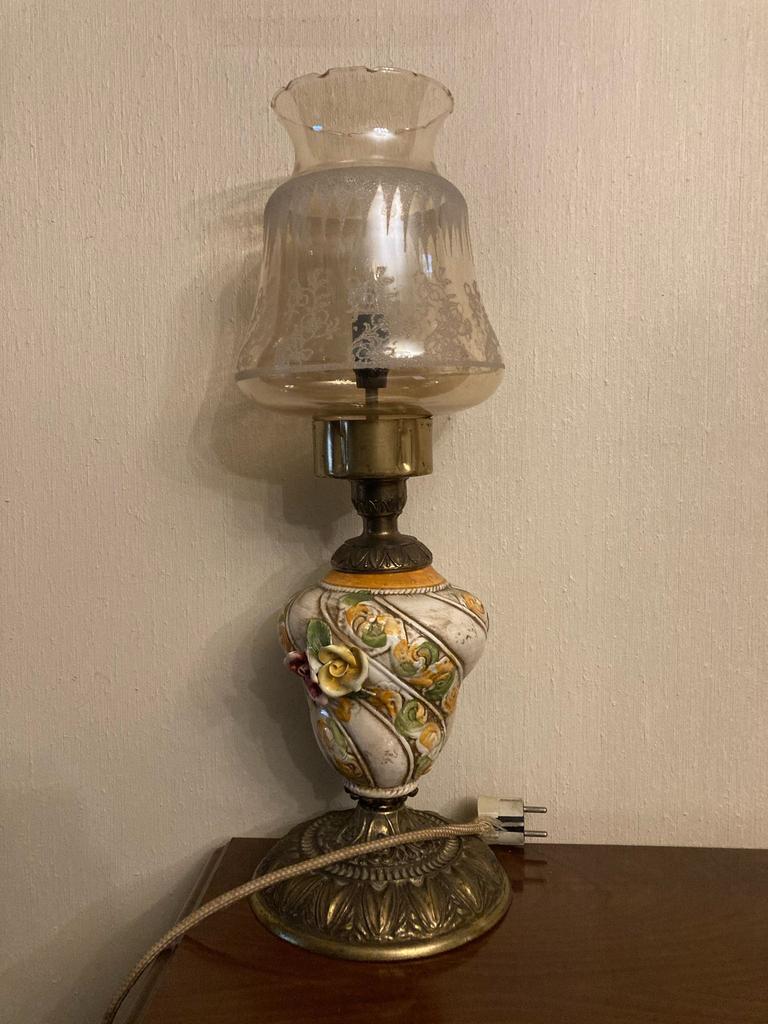 Lampe de table vintage à motif floral, Enlèvement, Utilisé, Vintage