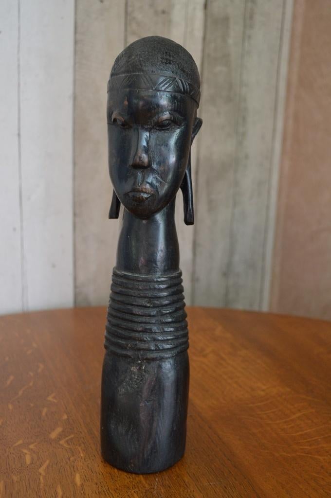 Houten beeld hoofd hoogte 32 cm, Antiek en Kunst, Ophalen of Verzenden