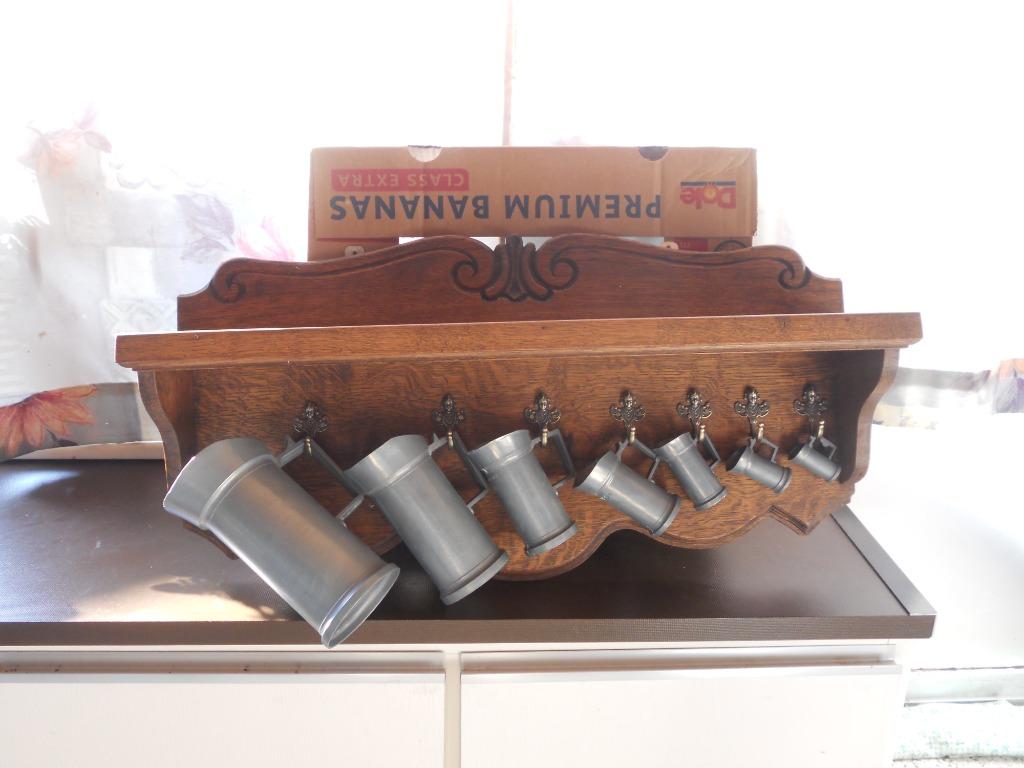 houten rek met tinnen potten, Antiek en Kunst, Curiosa en Brocante, Ophalen