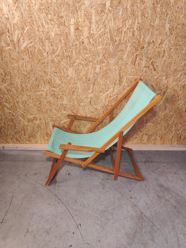 Houten Klapstoel met Retro Stof – jaren '60/'70, Gebruikt, Warandestraat 51, Nazareth, Info@keukiesshop.com, Verstelbaar