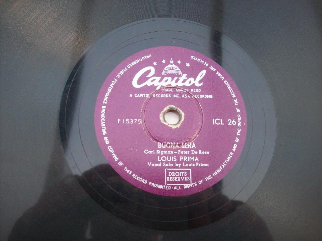 vinyl 78t louis prima, CD & DVD, Vinyles Singles, Enlèvement, Comme neuf, 10 pouces, Classique