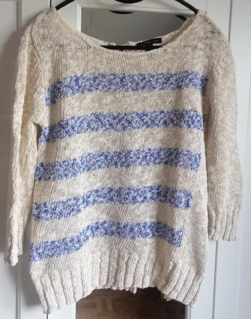 Knap creme/blauw truitje Mango XS, Ophalen of Verzenden, Blauw
