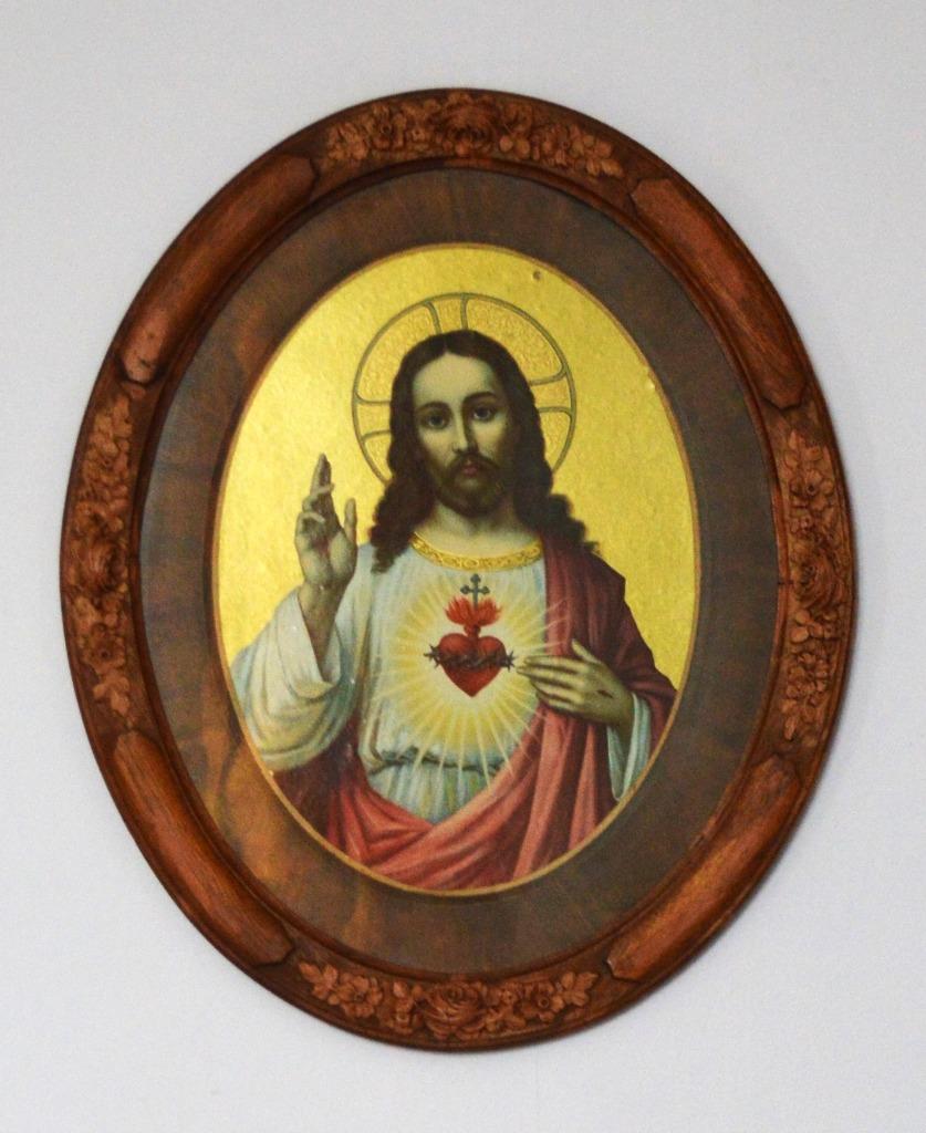 Cadre ovale religieux ancien, 58 x 48 cm, Enlèvement