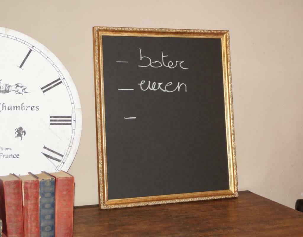 oud krijtbord met fijne gouden kader H 60cm B 50cm, Antiek en Kunst, Ophalen of Verzenden