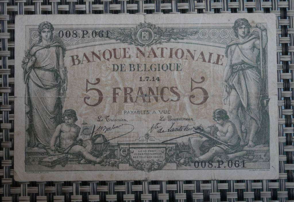 Billet 5 Francs Belgique 01.07.14, Envoi, Billets de banque