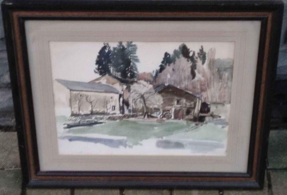 Aquarelle fermette signe Armand apol, Enlèvement ou Envoi