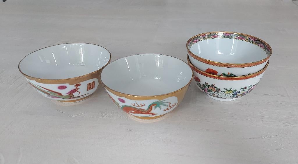 4 bols chinois décors dorés, Enlèvement, Utilisé, Récipient(s)