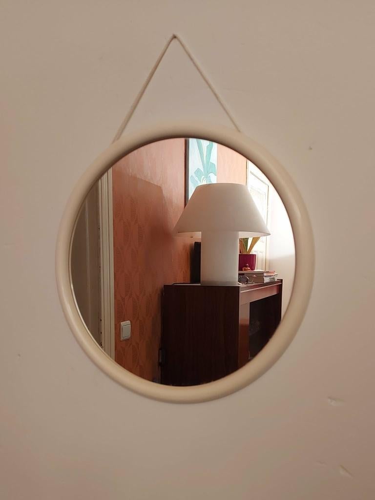 Mid-century ronde spiegel met wit frame, 1980s, Huis en Inrichting, Woonaccessoires | Spiegels, Ophalen, Minder dan 50 cm, Rond