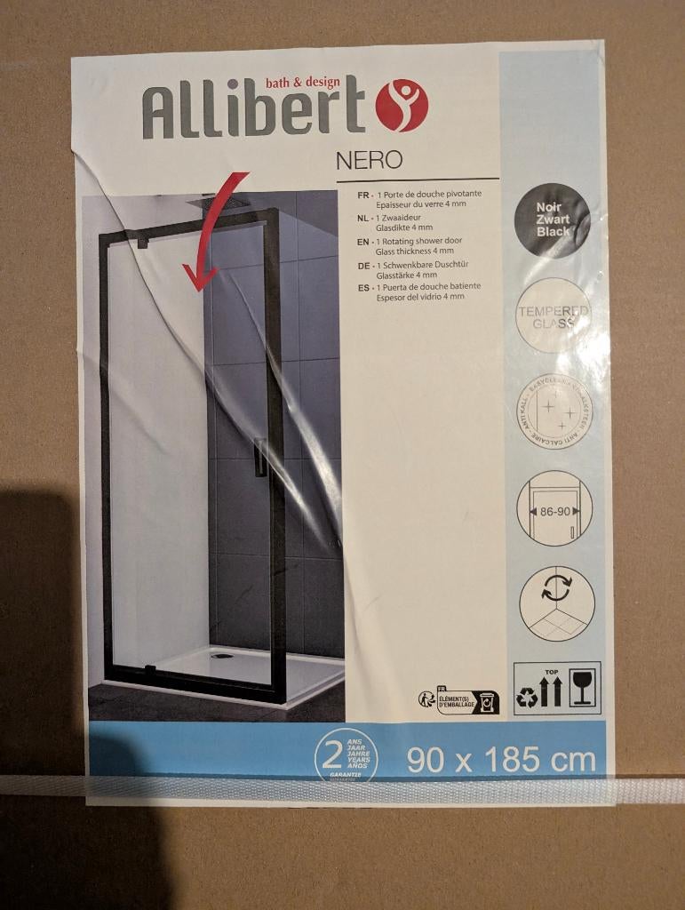 Douchedeur Allibert Nero matzwart 90x195cm, Ophalen, Nieuw, Overige typen