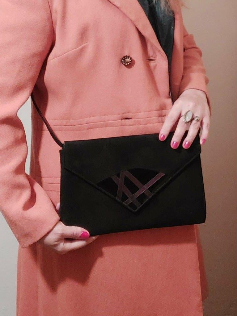 Vintage zwarte crossbody handtas, 1980s, Ophalen of Verzenden, Zo goed als nieuw, Zwart, Handtas