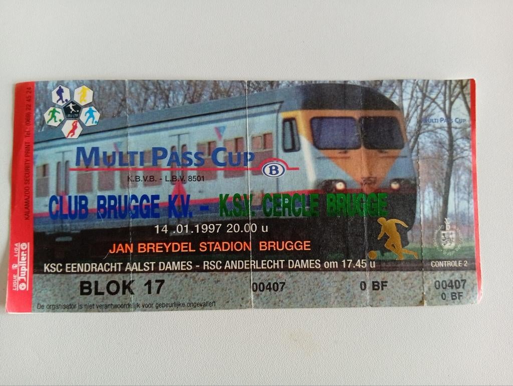 Ticket supercup club brugge vs cercle brugge 1997, Ophalen of Verzenden