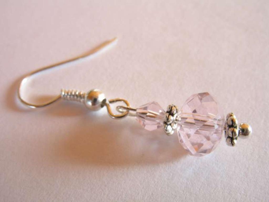 Oorringen: kristal en Swarovski parel: rosaline, Met kristal, Hangers, Nieuw, Ophalen of Verzenden