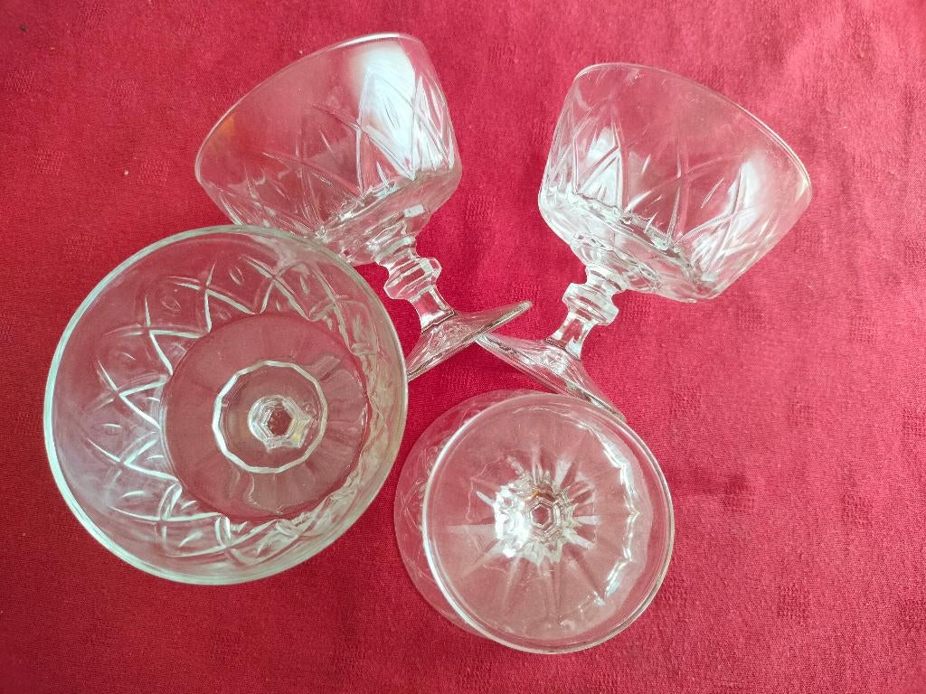 4 glazen ijscoupes schaaltjes potjes ijs dessert vintage, Ophalen of Verzenden, Zo goed als nieuw