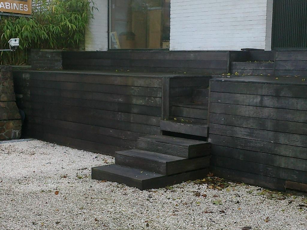 bangkirai terrashout recuperatie houten vlakken gemonteerd, Doe-het-zelf en Bouw, Hout en Planken, Gebruikt, 25 tot 50 mm, Ophalen of Verzenden