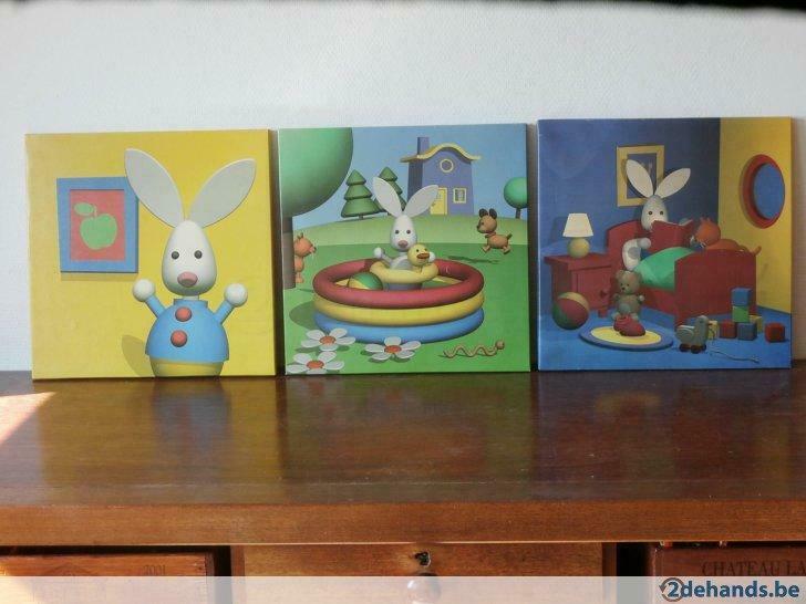 "Hopla" 3 werken op canvas( kaders), Kinderen en Baby's, Kinderkamer | Inrichting en Decoratie, Gebruikt, Ophalen of Verzenden