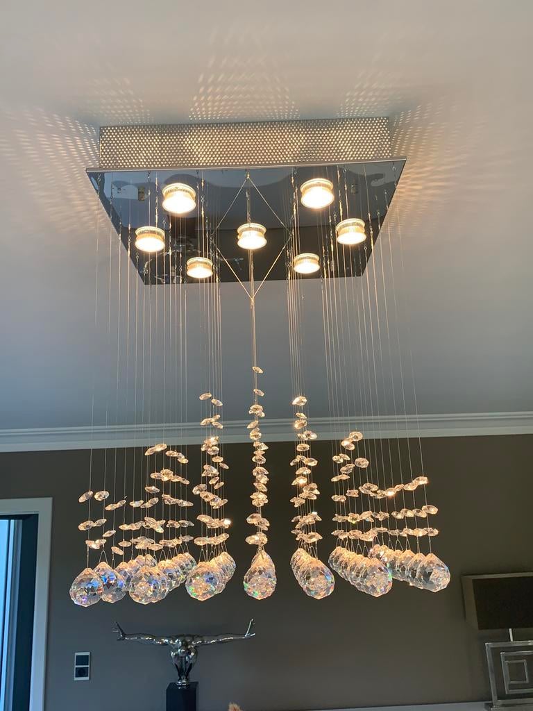 Verlichting echte kristallen luster, Huis en Inrichting, Lampen | Kroonluchters, Ophalen, Zo goed als nieuw