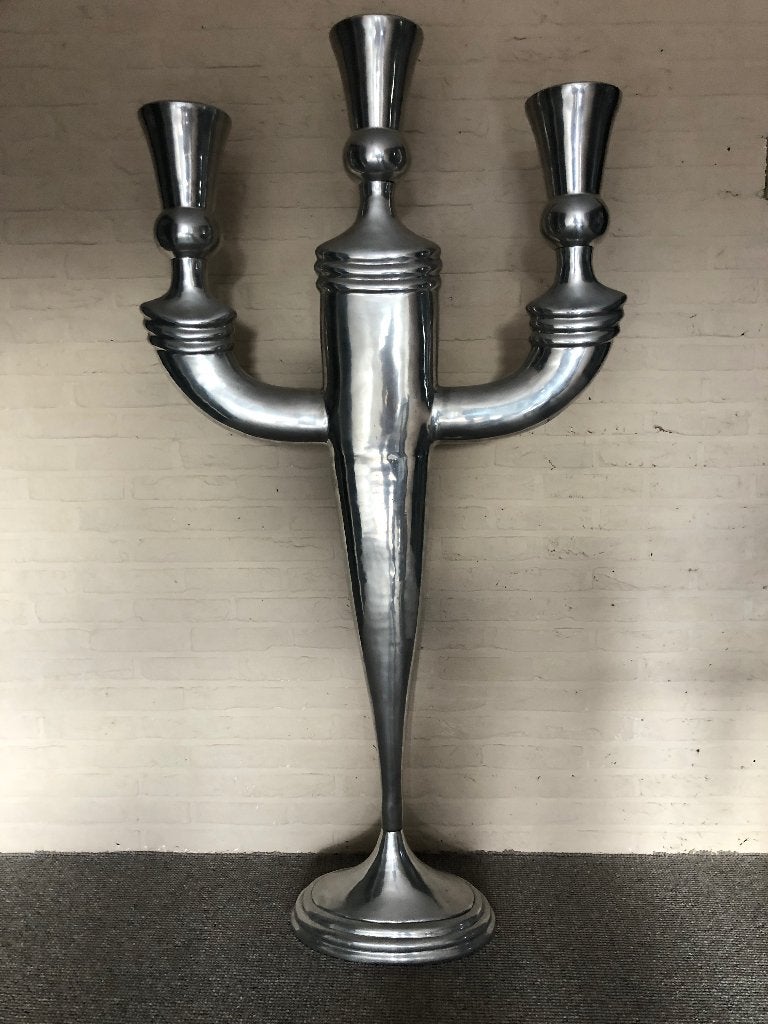 Grote aluminium Kasteel kandelaar 3 armig, Antiek en Kunst, Ophalen of Verzenden