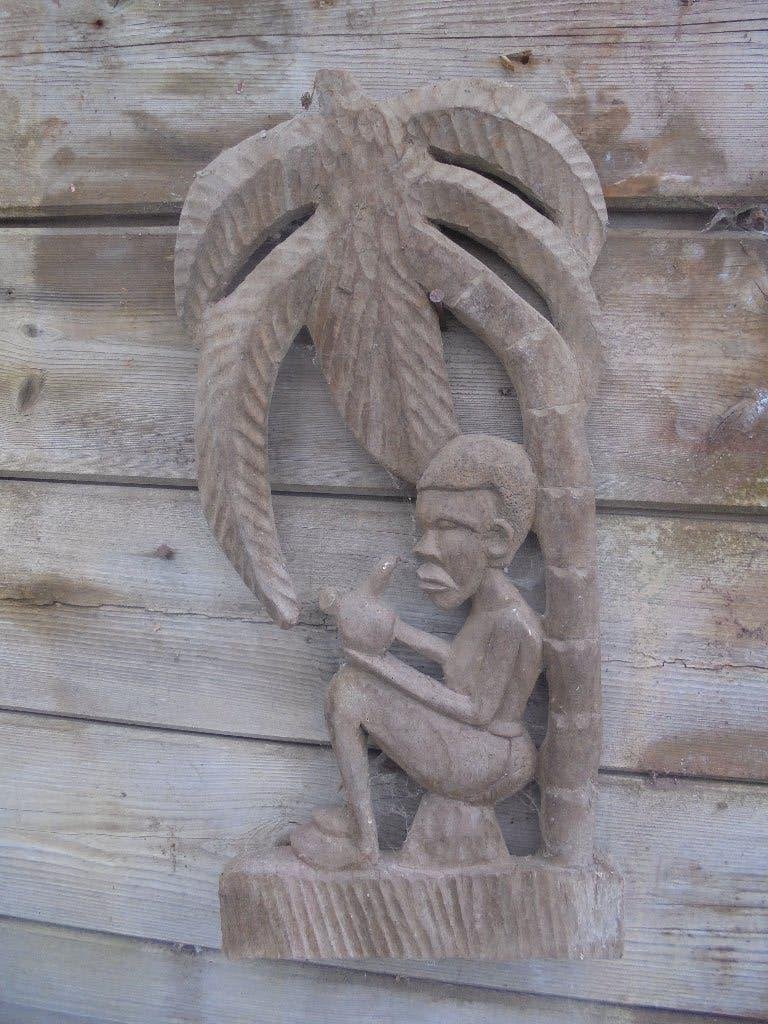 houtsculptuur 42 x 20 cm palmboom aboriginal, Antiek en Kunst, Houtsnijwerk, Handgemaakt, Ophalen of Verzenden, 20 - 50 cm