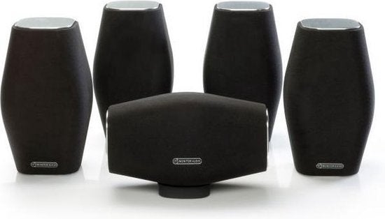 Monitor Audio Mass 5.0 satellietset + 4 muurbeugels, Ophalen, Geschikt voor surround/home cinema, Zo goed als nieuw, 60 tot 120 watt