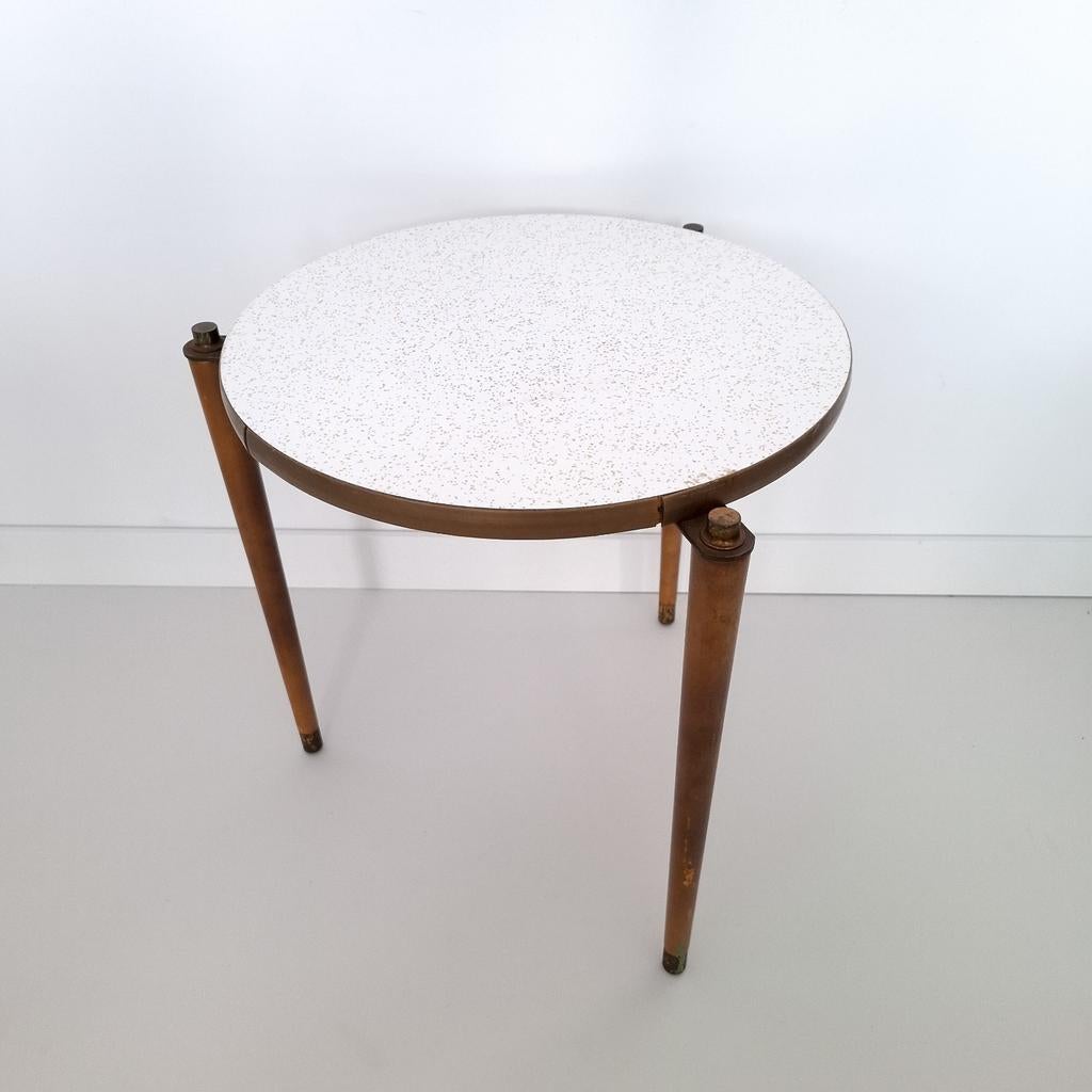 Vintage bijzettafel rond mid century modern design jaren 70, Ophalen of Verzenden