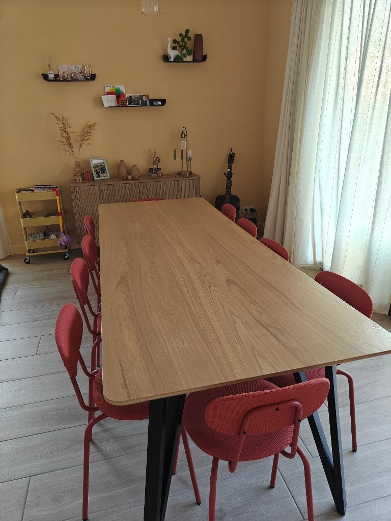 Grote moderne eettafel, Ophalen, Eikenhout, 200 cm of meer, 50 tot 100 cm