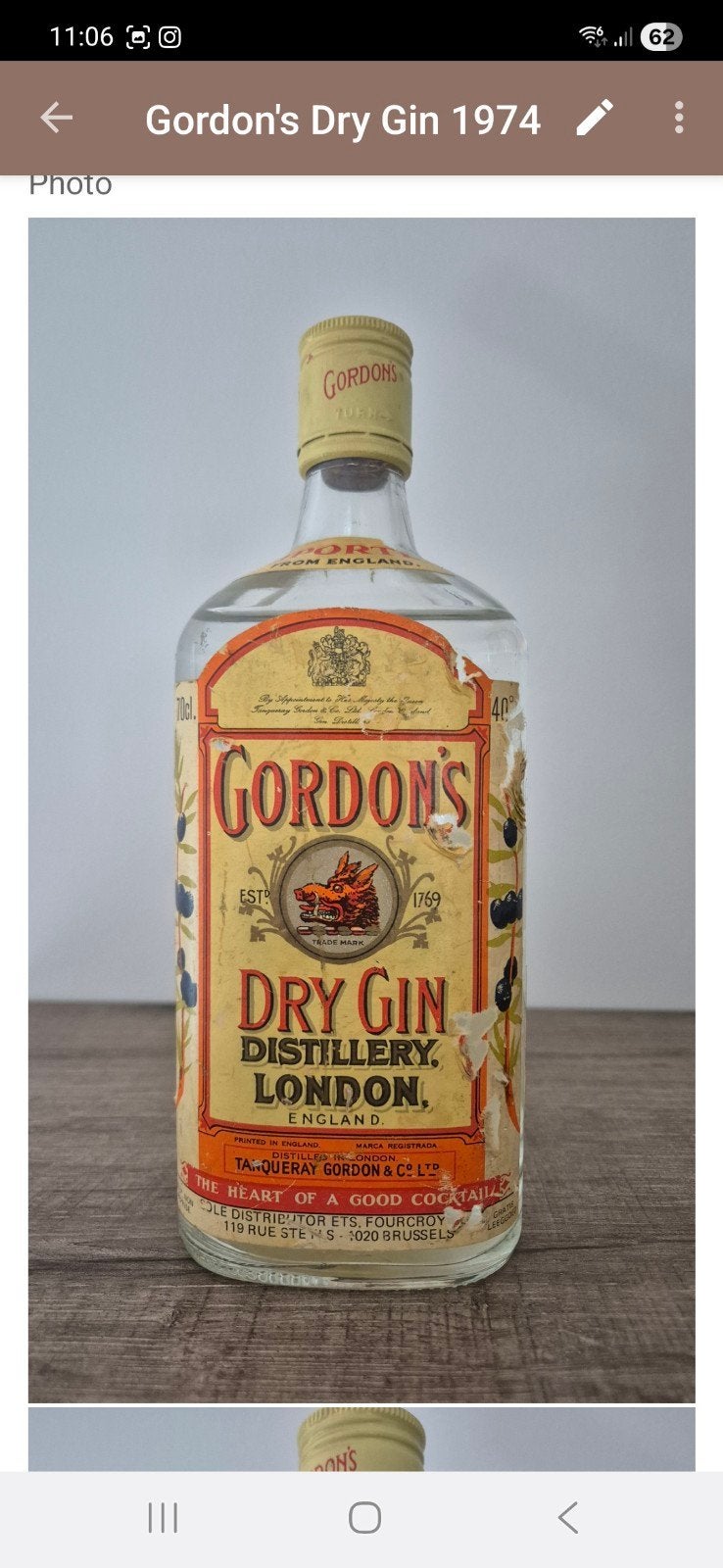 VINTAGE BOTTLE: Gordon’s Dry Gin 1974, Enlèvement ou Envoi