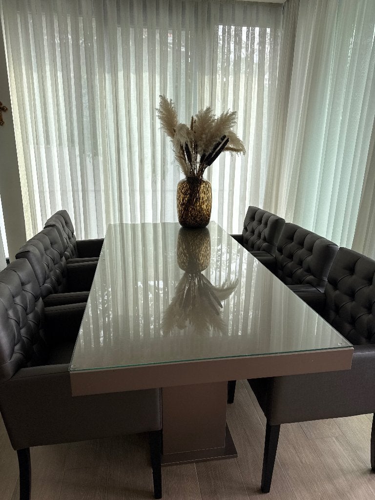 Eetkamer tafel en stoelen set 6, Ophalen, Gebruikt, Modern, designer, 6 tot 8 stoelen